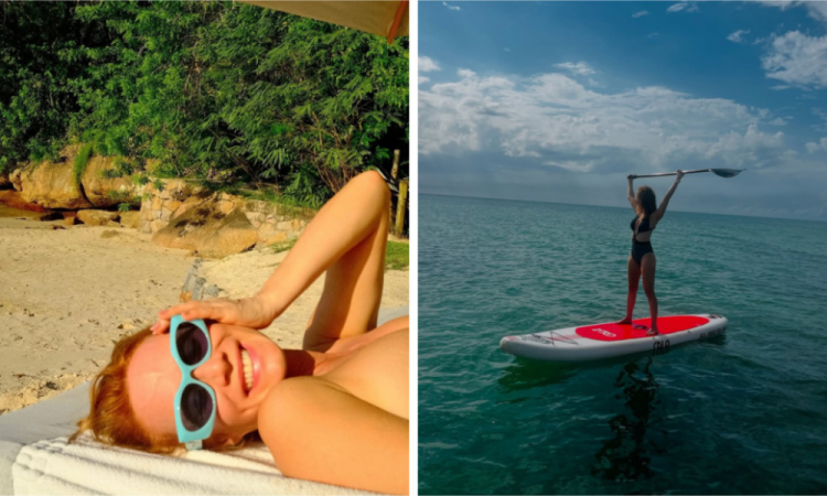 Mariana Ximenes comemora chegada do verão com mergulho no mar, stand-up paddle e topless Mariana Ximenes comemora chegada do verão com mergulho no mar, stand-up paddle e topless