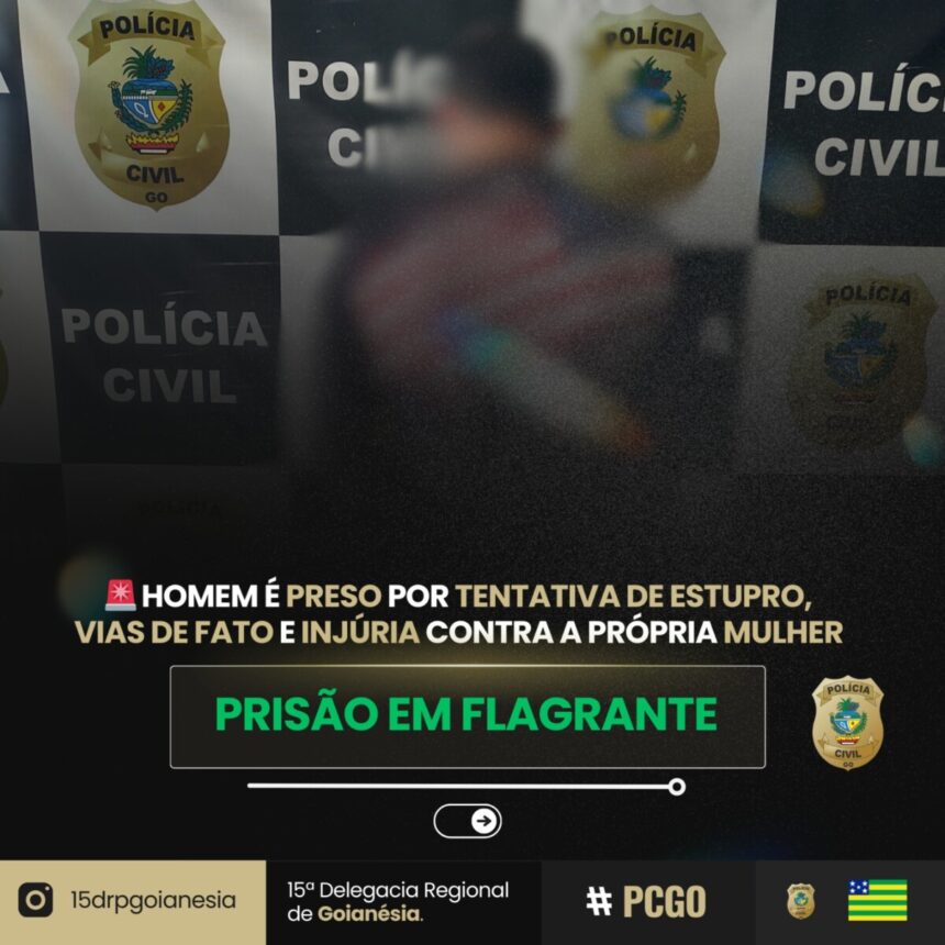 Homem é preso após tentar estuprar sua esposa, em Jaraguá