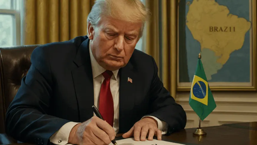 Trump assina decreto que oficializa tarifas de 50% ao Brasil Trump assina decreto que oficializa tarifas de 50% ao Brasil