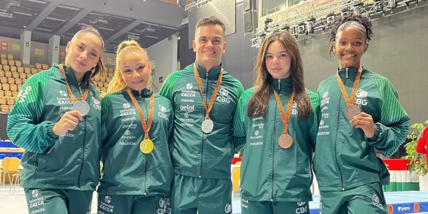 Ginastas brasileiros encerram competição na Hungria com cinco pódios Ginastas brasileiros encerram competição na Hungria com cinco pódios