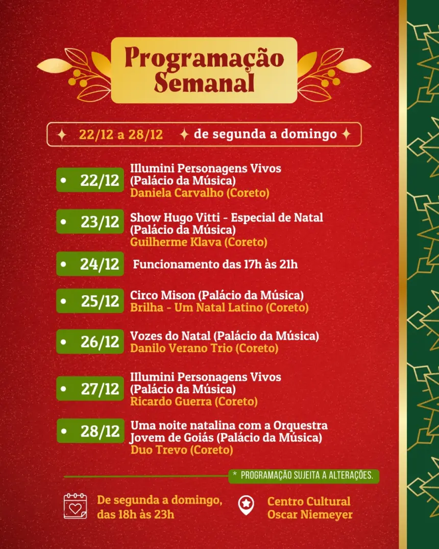 Confira programação artística do Natal do Bem para os próximos dias – Portal Goiás Confira programação artística do Natal do Bem para os próximos dias – Portal Goiás
