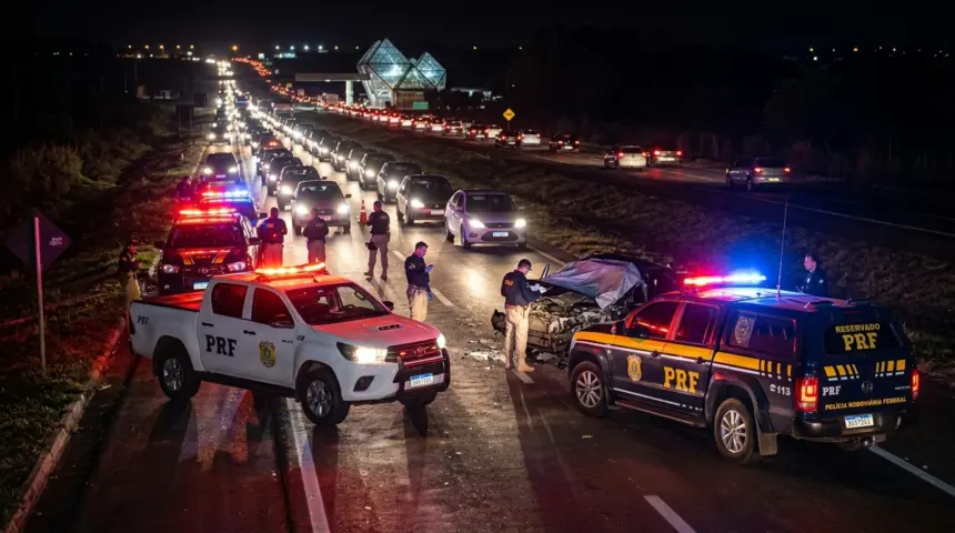 Acidente com morte causa interdição e filas na rodovia Br-153 Acidente com morte causa interdição e filas na rodovia Br-153