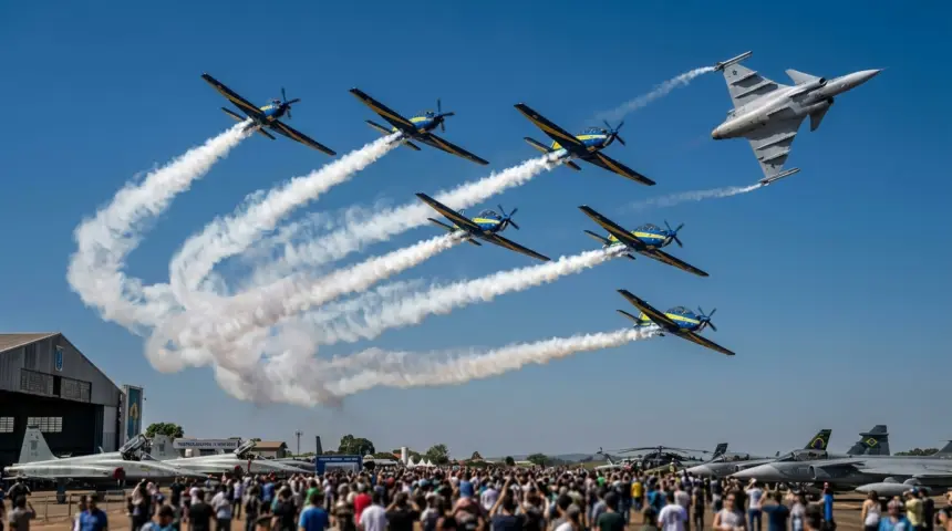 Base Aérea de Anápolis recebe público em evento com Esquadrilha da Fumaça e caças Gripen
