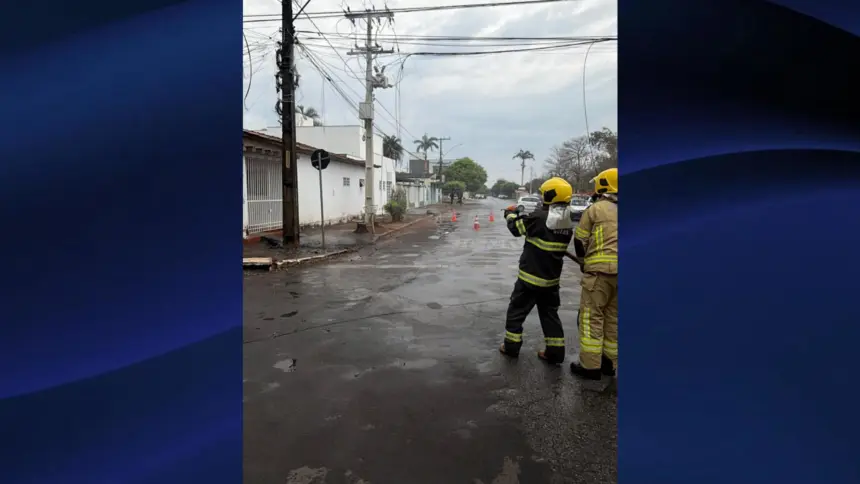 Bombeiros Goianésia controlam incêndio em fiação de poste no Setor Sul
