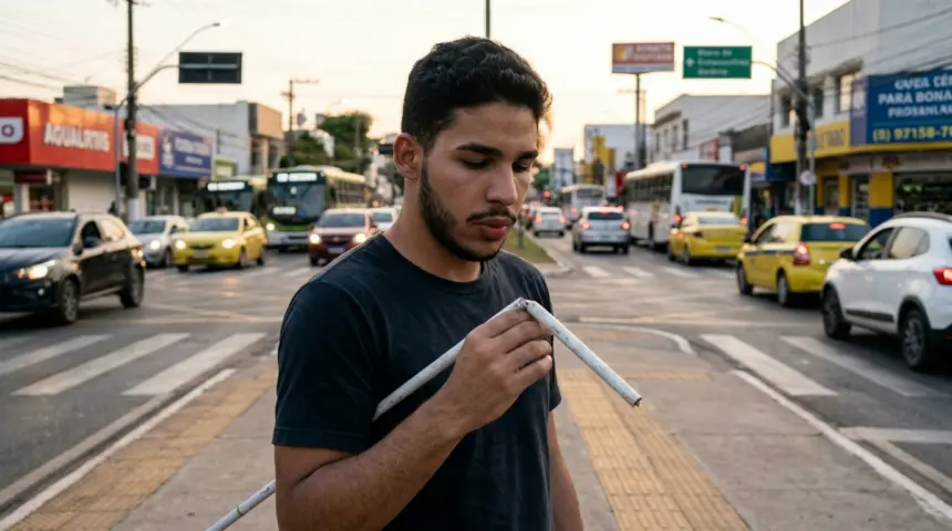 Carro destrói bengala de atleta paralímpico em Goiânia e expõe perigos a deficientes visuais Carro destrói bengala de atleta paralímpico em Goiânia e expõe perigos a deficientes visuais