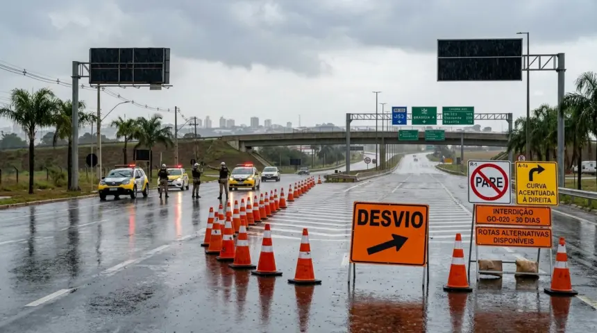 Interdição na GO-020 exige atenção de motoristas entre Alphaville e BR-153